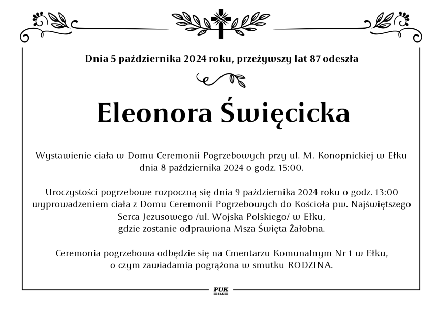 Eleonora Święcicka - nekrolog